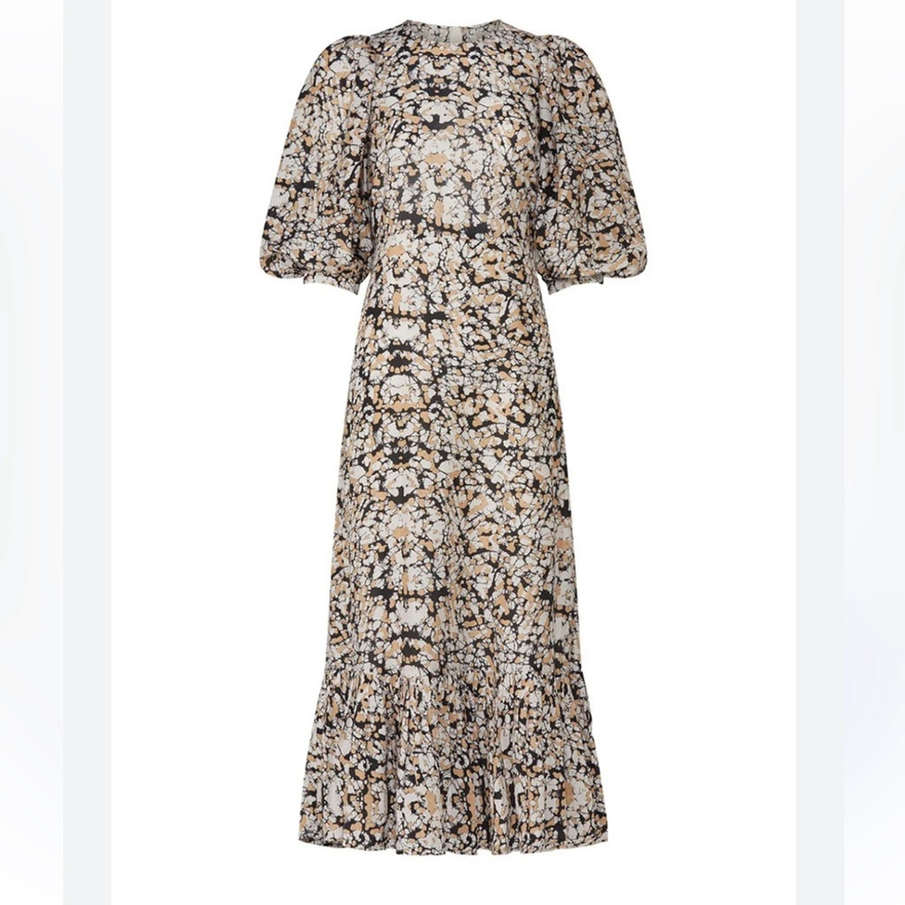 Sea new york Black and Cream Floral Midi Borealis Puff Sleeve silk cotton blend - Picture 4 of 13